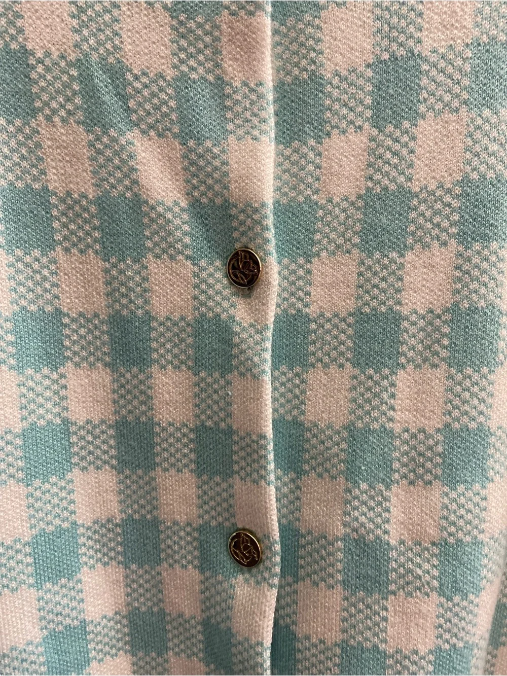 Draper James ❤️ RSVP Aqua Gingham Knit Cardigan Sweater XXL
